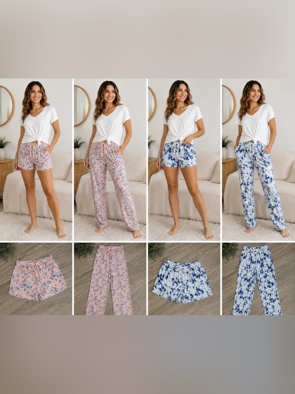 Lucky Brand 4Pc Pajama Lounge Bundle Floral & Tie Dye Sleepwear Size Small